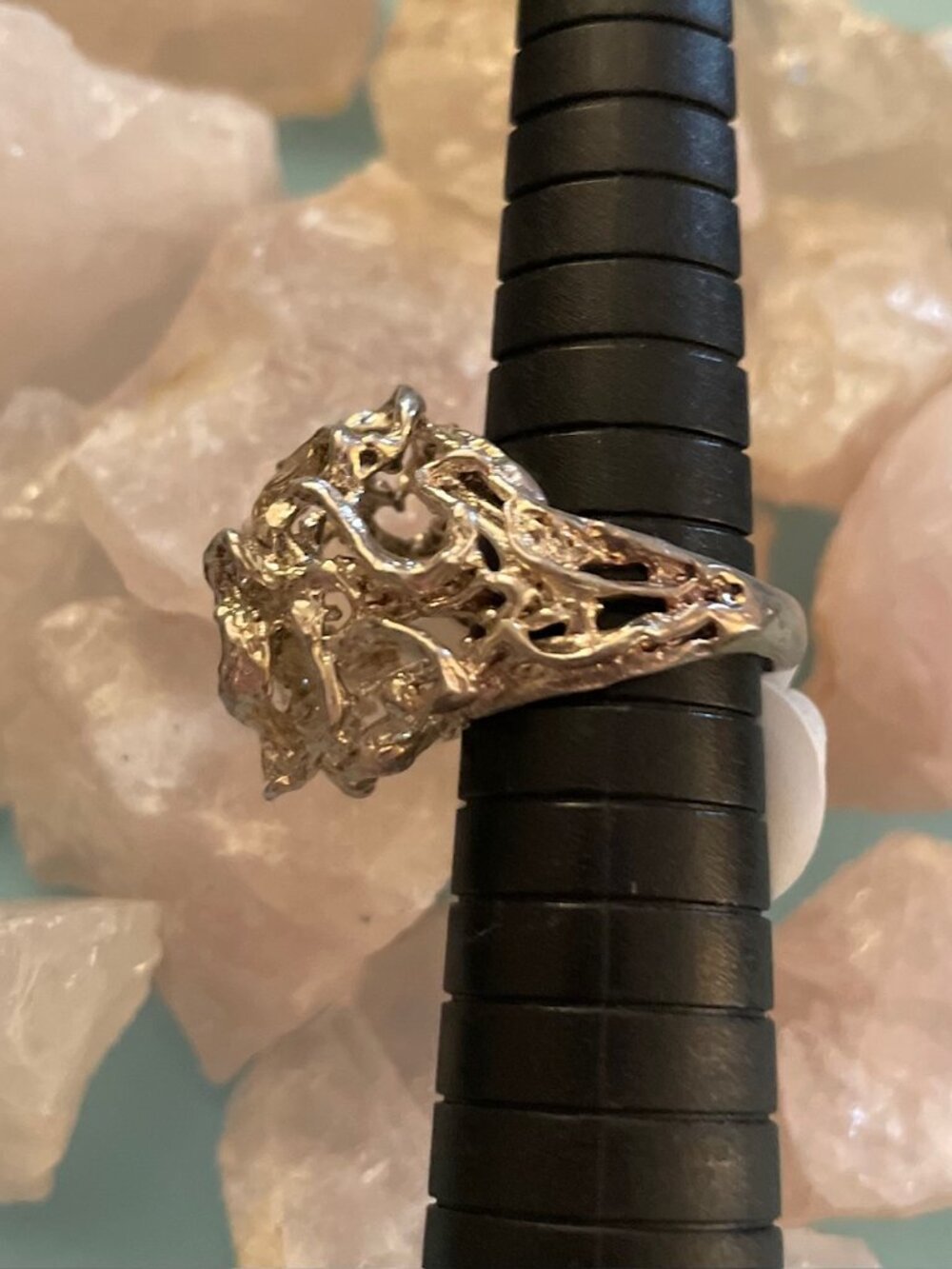 Vintage Sterling Silver Ring Abstract Handmade Statement Free Form Size 6 Boho - Picture 2 of 16